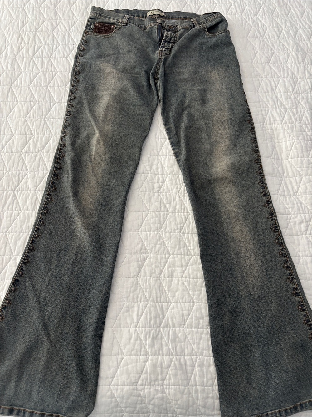 Max Studio Dark Grey Flared Jeans with Side Stud Detail